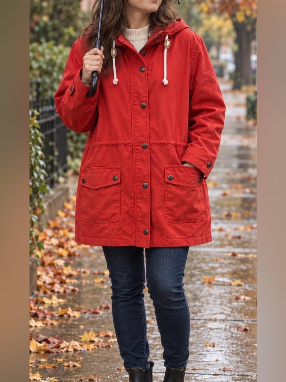 GAP Red Hooded Utility Jacket with Front Snap Pockets